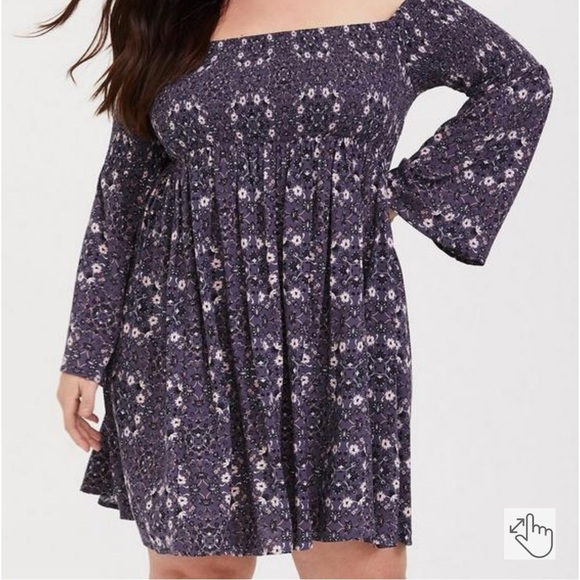 Torrid Mini Challis Off-Shoulder Feminine Medallion Floral Skater Dress, Size 2 - Picture 1 of 13